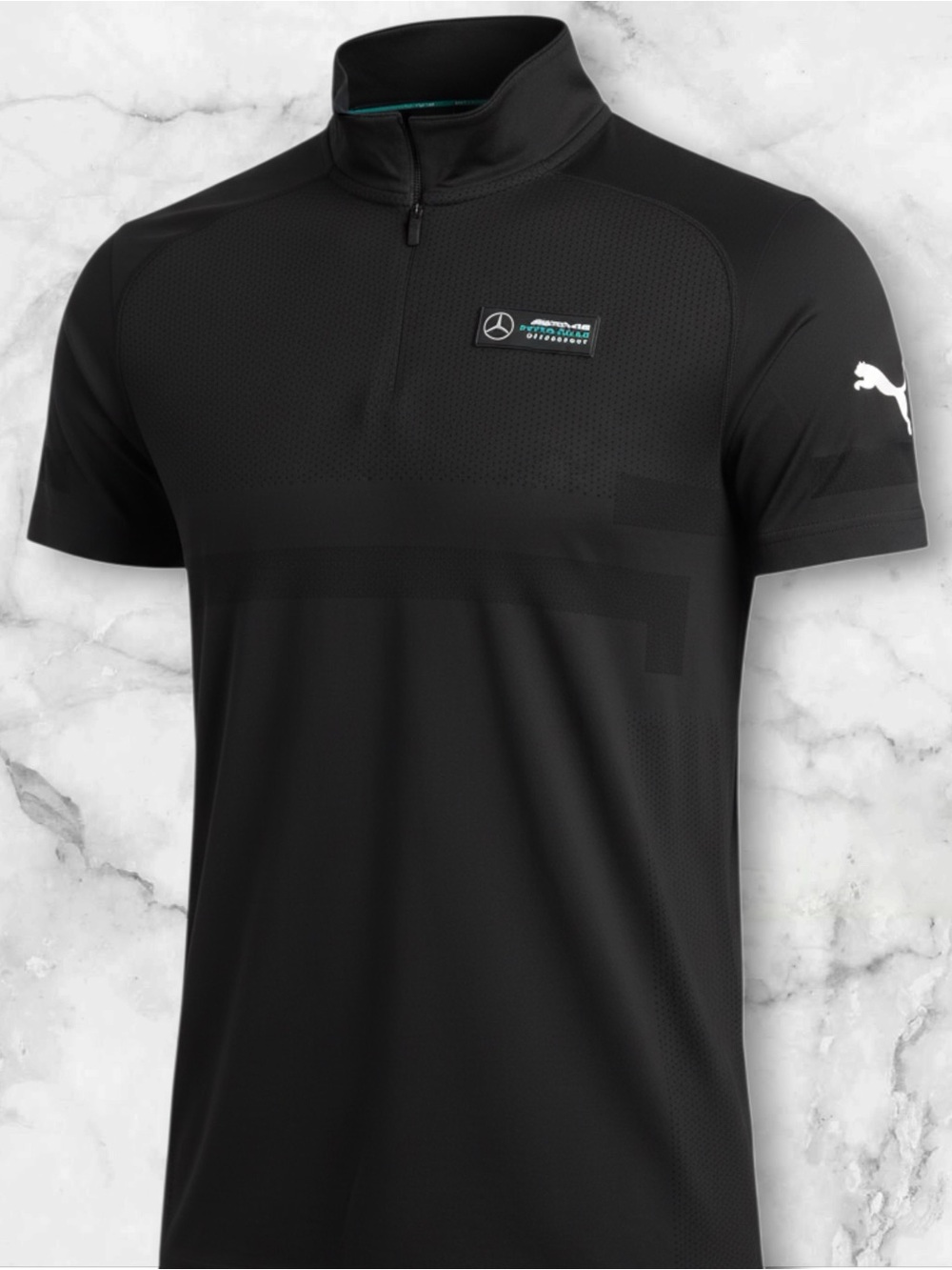 Puma Black Short-Sleeve Quarter-Zip Polo with Subtle Teal Trim